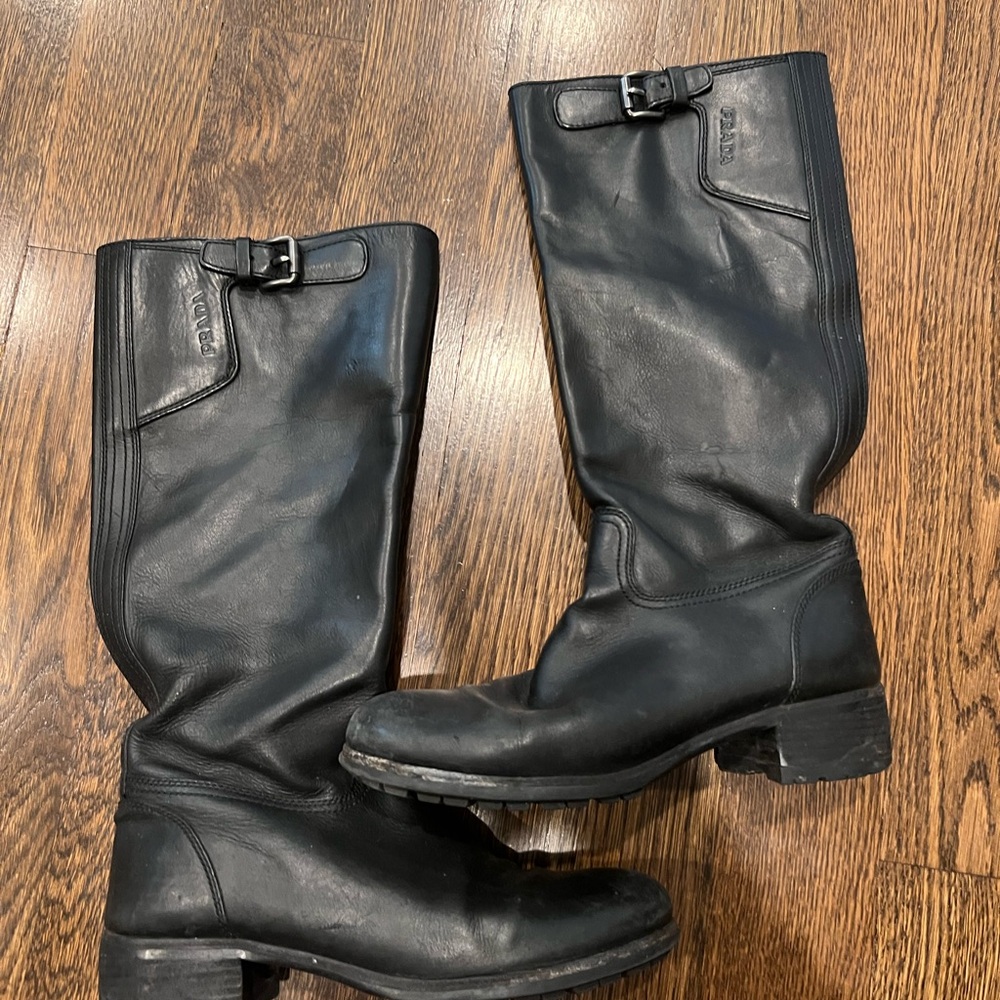 Prada Women's Black Leather Buckle Boots